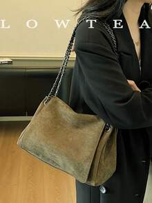 1 件 Low Tea 纯色绒面面料单肩包，女士复古时尚方形单肩包，顶部提手设计，翻盖磁扣，可拆卸可调节肩带，可肩背或斜挎，适合旅行、购物、约会、女士礼物，非常适合通勤、户外、旅行、徒步旅行 - 墨綠色 - 查看 7