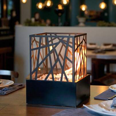 Chimenea de mesa de bioetano, mesa decorativa de bioetanol para exteriores, chimenea con cristal de 24 cm de alto, mesa de bioetanol, brasero exterior para terrazas exteriores, terrazas interiores, jardín, balcón, sala de estar (negro)