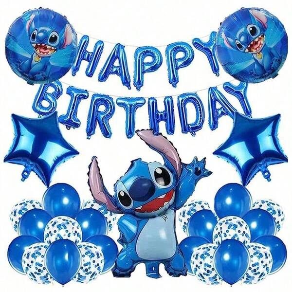 New Blue Stitch Themed Party Balloon Set, Birthday Party Decoration Balloon Garland Combo Set