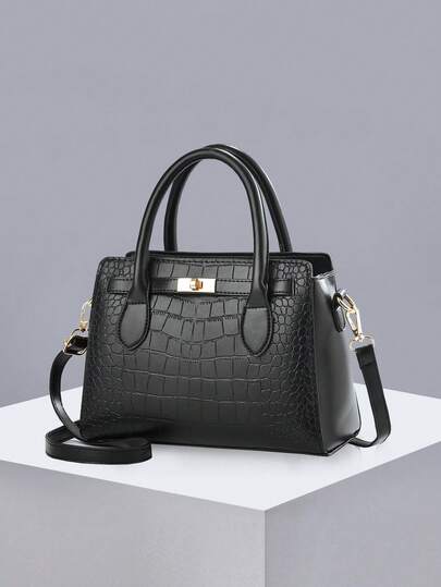 1 件时尚鳄鱼压纹女士手提包，大容量单肩包，优雅百搭，适合约会、购物、母亲节礼物