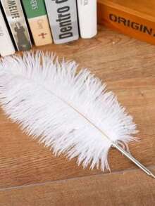 1pc Party Feather Pen, Stainless Steel Banquet Touch Pen, Wedding Signing Pen, Decoration For Western Wedding Guest Book, Back To School Season - Multicolor - View 12