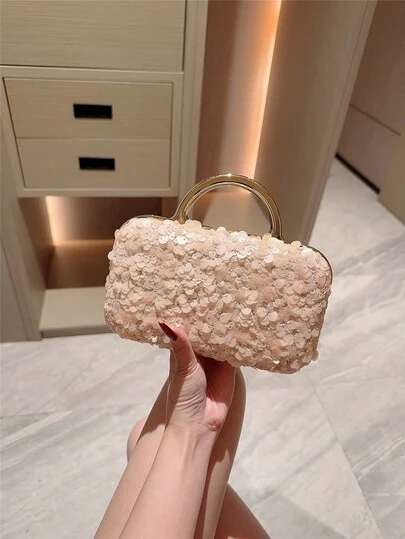 Moonlit Eve 包 - 秋冬新品，闪耀夺目，魅力四射，奢华迷人，优雅精致，女士手拿包、晚宴包、手提包，搭配可拆卸链条肩带。适合婚礼。采用闪亮亮片材质，粉色，专为女孩、女士、大学生和年轻职场人士设计。派对、庆典、婚礼的理想之选。送给她的完美礼物。