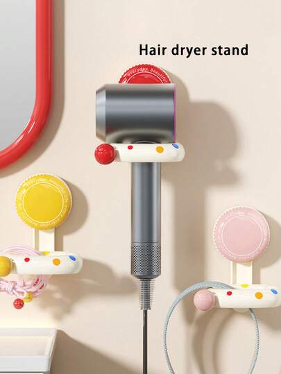 1pc Rainbow Polka Dot Hair Dryer Holder, Multifunctional Bathroom Wall Mount Blow Dryer Rack, No Drilling Required