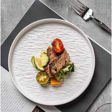 1pc Black Textured Round Steak Plate, With Embossed Hammered Pattern Design, Matte Finish Surface Creates Stable And Artistic Atmosphere, Suitable For Serving Exquisite Dishes Like Steak - Multicolor - View 7