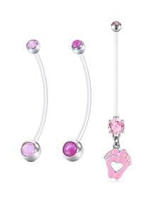 3 buc inel flexibil acrilic transparent pentru buric de sarcină, 14G personalizat, pandantiv, bijuterii pentru piercing de maternitate pentru burtă, inele pentru buric de maternitate 25/32/35/38 MM