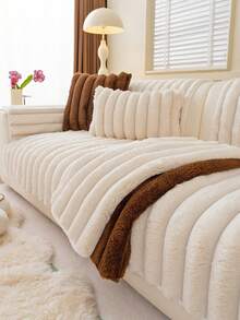 1件加厚绒毛沙发套，提花秋冬沙发垫，保暖柔软，宠物友好，防污防刮，适用于客厅、卧室、户外，适合1/2/3/4人沙发 - 米色 - 查看 3