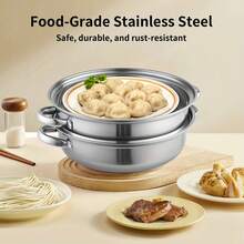 EZIFY 28cm Wide Steamer, Suitable For Steaming And Boiling, Durable 2/3 Layer Stainless Steel Pot, Stainless Steel Pot Perfectly Suitable For Making Soups, Healthy Meals, Home Cooking, Compatible With Gas And Induction Cooktops, Steamer, Multi-Functional Cooking Utensil, Wide-Mouth Cooking Utensil, Long-Lasting Material, Multi-Functional Pot, Cooking Enthusiast, Home Kitchen - 3層 - 查看 7