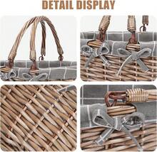 Oval Picnic Basket With Folding Handles, Willow Hand Woven Shopping Basket, Bath Toy  Toy Storage Gift Packing Basket, Wicker Empty Easter Eggs And Candy Small Gift Basket.GreyCheck,24515603 - 灰色 - 查看 2
