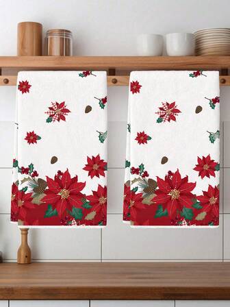 2 piezas Toallas de cocina con estampado de copos de nieve, toallas de mano de poliéster con patrón navideño, paños de cocina súper suaves tejidos, lavables a máquina, ideales para restaurante, cocina, decoración navideña y regalos