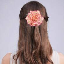 Halloween Burgundy Rose Hair Clips And Barrettes - 5 Pack Handmade Cute Flower Brooch Pins Women's Fashion Party Decoration Cosplay Costume Headpiece