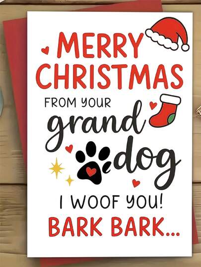 1 pezzo Biglietto di Natale divertente per amanti dei cani - Cartolina di auguri a tema animali domestici con impronte di zampe e sagome di razze di cani, opzione per il nome del "cane del nonno" (senza foto) - Regalo ideale per i nonni proprietari di animali domestici