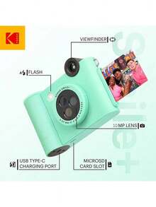 Kodak Smile+ 拍立得相機 1000萬像素 3種濾鏡 zink無墨水列印 藍牙連結列印手機照片 支援TF卡 - 綠色套裝 - 查看 6