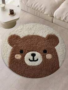 1pc Cute Cartoon Bear Print Carpet, Soft & Durable Faux Wool Round Area Rug, Comfortable Home Mat, Washable, Suitable For Bedroom, Living Room, Play Mat, Bedroom Decor, Area Rug, Vanity Mat, Home Decor, Holiday Decoration