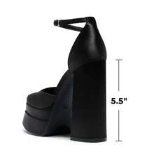 Women High Chunky Platform Closed Toe Block Heels Square Toe Ankle Strap Dress Wedding Party Prom Pumps Shoes Halloween Christmas Fall - Black-satin - View 9