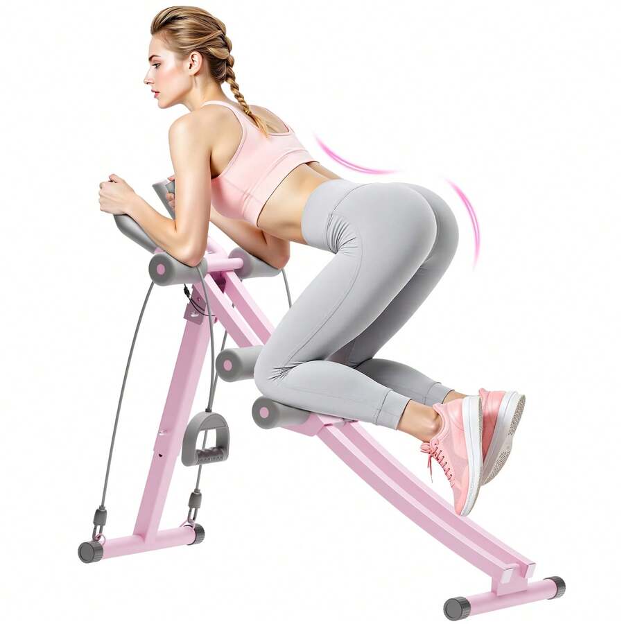 Smart Timing Fitness Ab Machine, Accurate And Efficient Ab Workout Equipment For Home Gym, Height Adjustable Ab Trainer, Foldable Convenient Storage Fitness Equipment Max 440lbs With LCD Display - Pink-monorail - View 1