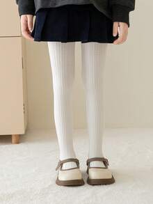 1 件女童紧身裤，纯色，卡其色、米色、白色、黑色、灰色、紧身、条纹、学院风、公主风，全长，适合日常穿着，秋冬紧身裤，时尚百搭 - 彩色 - 查看 22