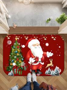 Felpudo decorativo con estampado de Papá Noel, hecho de poliéster, lavable a máquina, antideslizante y resistente a las manchas, liviano y adecuado para el hogar, dormitorio/sala de estar/cocina, tejido a máquina, diseño navideño para alfombra de cocina - Multicolor - Ver 7
