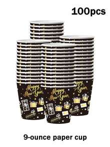 New Year's Eve Themed Party Plate Set, Including 20 Person Sets/10 Person Sets, 7-Inch+9-Inch+Themed Paper Cups+Napkins, Party Exclusive! Suitable For Outdoor Picnics, Daily Gatherings, Restaurant Decorations, Kitchens, Birthday Parties, Bridal Showers - Multicolor - View 11