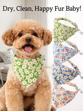 1pc Pet Dog/Cat Cute & Fashionable Hygienic Bib, Faux Contrast Color Splash Print/Silver Bell Decor/Stylish Triangle Bib, Buckle Design Anti-Dropping Bib (Adjustable Neck Circumference)