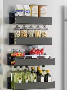 1/2 Pcs Magnetic Spice Rack Organizer, Suitable For Refrigerator And Oven, Black Fridge Storage Rack - Multicolor - View 5
