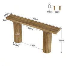 LITTLE TREE 160 Cm Extra Long Console Table, Rectangular Foyer Table, Wooden Sofa Table Behind Couch, Farmhouse Wooden Entrance Table For Living Room, Hallway, Entrance - Brown - View 2