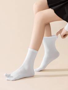 1/2/3 Pairs Women Toe Separator Knee High Solid Color Black/White/Gray Socks - Multicolor - View 5