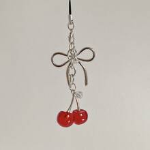 Ins Wind Cherry Bow Keychain, Pearl Bow Silver Peach Heart Shaped Girls Bag Pendant - Tay nắm cửa màu hồng - Xem 10