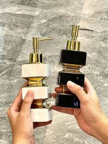 Kreatywna, unikalna, ceramiczna, czarno-biała butelka z dozownikiem mydła, wielokrotnego użytku butelka z pompką do toaletki hotelowej, szampon, żel pod prysznic, kwadratowa butelka na balsam w kształcie wieży, wielofunkcyjna butelka na balsam do toalety hotelowej i biurowej