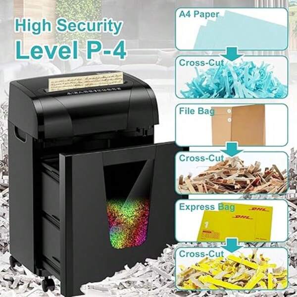 Commercial Grade 18-Sheet Paper Shredder - P-4 High Security For Confidential Documents | 5.28 Gal Pull-Out Bin With Ultra-Quiet Design | Ideal For Office & Small Business