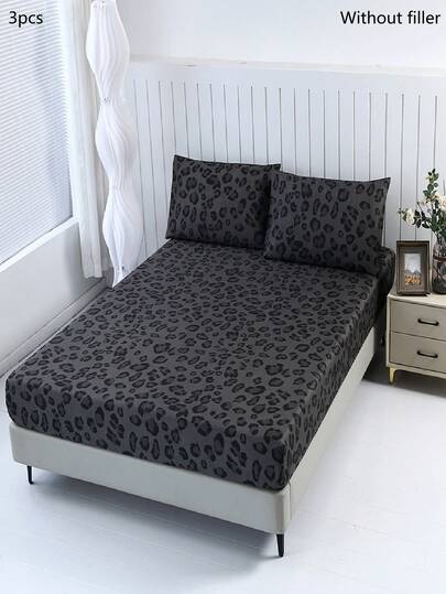 3 件套 - 100% 涤纶，豹纹印花床上用品套装 | 床笠 | 床上用品套装 | 多种尺寸 | 双人床 | 大床 | 超大床 | 单人床 | 床垫保护套 | 卧室 | 客房 | 宿舍 | 学生床 | 1 床笠 + 2 个枕套 | 无填充物