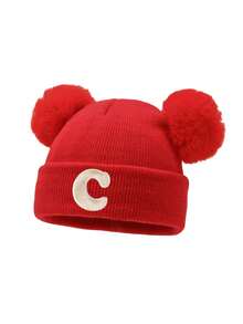 1 件圣诞婴儿帽个性化婴儿针织帽幼儿儿童 26 个字母无檐小便帽工艺女婴骷髅帽适合婴幼儿女孩日常佩戴 - 紅色 - 查看 7