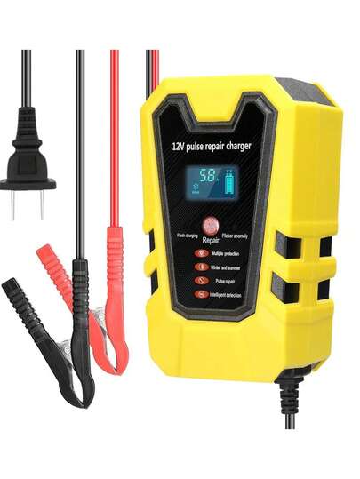 Cargador de batería de automóvil, batería autorreparable de motocicleta de 12 V, cargador inteligente, utilizado para cargar, mantener y reparar baterías de varios vehículos (amarillo)