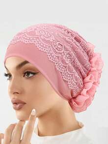 1 chiếc băng đô cài tóc viền ren kiểu Âu & Mỹ, mũ turban trang trí thanh lịch, mũ ngủ đa năng thời trang che búi tóc. - Nhiều màu - Xem 12