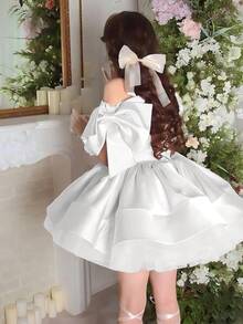 Vestido elegante blanco con lazo para adolescentes, boda, baile de graduación, mayoría de edad, graduación, fiesta de cumpleaños - Blanco - Ver 5