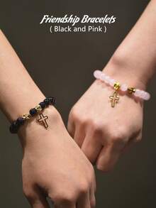 2pcs Cross Friendship Bracelets For Women, Glass Beads Cross Pendant Sideways Cross Bracelet For Best Friend Grandma Mom Sister Daughter - View 11