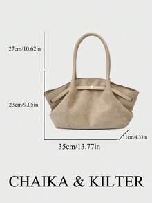 1 szt. CHAIKA & KILTER Jednokolorowa torba na ramię z zamszu, damska torba na ramię o dużej pojemności w stylu vintage, z plisowanym wzorem, regulowany pasek w talii, dwa uchwyty, zapięcie na magnes, odpowiednia do podróży, na zakupy, randki, prezent dla kobiet, idealna dla nastolatek, studentek, początkujących i pracowników umysłowych, idealna do biura, szkoły, pracy, biznesu, dojazdów do pracy, na świeżym powietrzu, w podróży, na piesze wędrówki - Kolor khaki - Zobacz 3