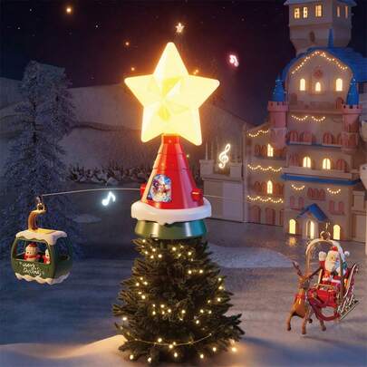 Christmas Star Tree Topper Musical Rotating Christmas Tree Topper With LED Light Christmas Party Ornaments
