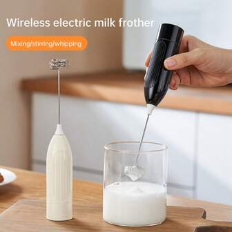 OBOVAY Espumador de leche eléctrico de acero inoxidable, batidor de leche, espumador de café (baterías no incluidas)