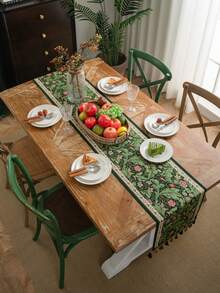 Khăn trải bàn hình chữ nhật jacquard họa tiết hoa xanh phong cách đồng quê Mỹ có tua rua, thích hợp sử dụng hàng ngày, lễ hội, dã ngoại, tiệc tùng, sinh nhật, tiệc trà bình thường, mọi mùa - Nhiều màu - Xem 6