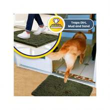 Super Absorbent Microfiber Dog Door Mat For Muddy Paws, Non-Slip Washable Quick Dry Chenille Entryway Carpet, Machine Washable Indoor Outdoor Mat, Beige 28"X18" - 軍綠色 - 查看 6