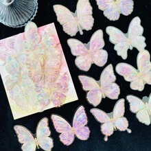 10 adesivos de borboleta holográficos de PVC de alta qualidade com design brilhante, decoração autoadesiva com padrão brilhante para garrafas de água, álbuns de recortes, diários, cadernos e projetos de artesanato, decoração criativa faça você mesmo, decorações de feriado, Natal, Halloween, Dia dos Namorados