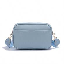Bolso bandolera de PU de color liso 2025 (1 pieza), bolso de hombro cuadrado compacto con correa ajustable, bolso pequeño multifuncional para desplazamientos y actividades de ocio, minibolso versátil para todo el año. - Azul - Ver 1