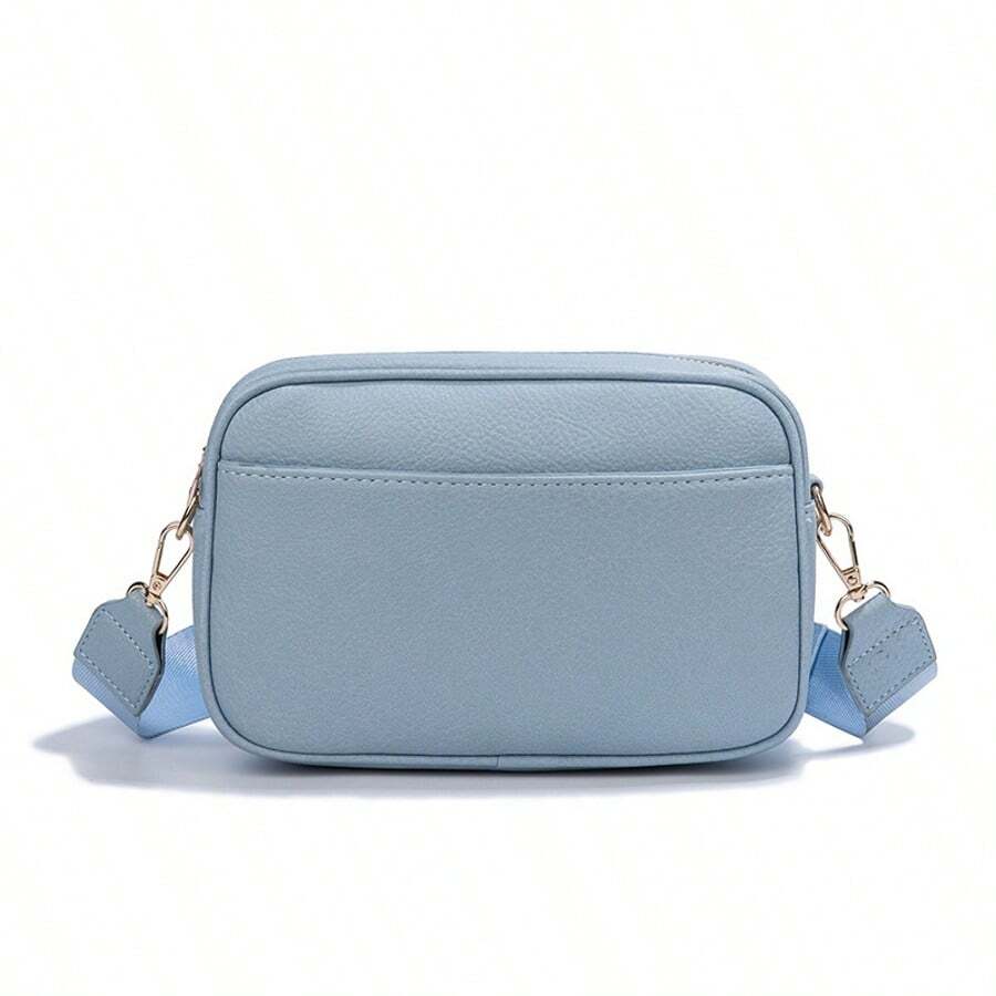 Bolso bandolera de PU de color liso 2025 (1 pieza), bolso de hombro cuadrado compacto con correa ajustable, bolso pequeño multifuncional para desplazamientos y actividades de ocio, minibolso versátil para todo el año. - Azul - Ver 1