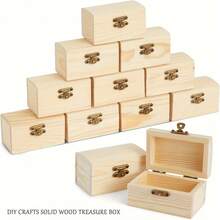 Natural Wooden Treasure Box With Safety Latch - Stackable, Suitable For DIY Crafts, Pirate Party Favors, Wedding Decorations, Gift Boxes - Customizable Paint, Stains, Varnish - Great For Scavenger Hunts And Themed Events, Treasure Chests, Themed Party Supplies, Classic Wooden Appearance, Stackable Storage, Sturdy Construction, Craft Supplies, Craft Enthusiasts