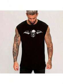 Men's Oversized Long Tank Top Rock Dark Skull Avenged Art - 黑色 - 查看 4