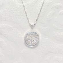 Simple And Elegant Women's Necklace, Round Tree Of Life Pendant, Inlaid With Zirconia, 925 Silver Plated - 銀色 - 查看 1