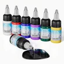 7 件 15 毫升优质纹身墨水，纹身墨水套装，持久人体艺术标准颜料，化妆礼物，纹身艺术家和初学者的最佳选择 - 彩色 - 查看 2