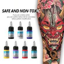 7 件 15 毫升优质纹身墨水，纹身墨水套装，持久人体艺术标准颜料，化妆礼物，纹身艺术家和初学者的最佳选择 - 彩色 - 查看 3