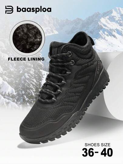 baasploa 1 par de botas de nieve para mujer, botas de nieve cálidas y antideslizantes, botas de nieve de media pantorrilla gruesas, botas de otoño/invierno, botas para senderismo al aire libre, botas a prueba de frío, botas de tobillo, botas de forro grueso y cálido, zapatos de mujer de marca casual y de moda