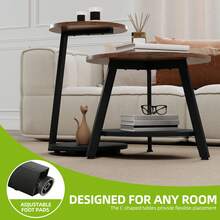 Round Coffee Tables Set Of 2, Nesting Tables With Storage Space And Unified Style Design, Small Coffee Tables, Side Table, Rustic Brown -By GeoTower - Dark Rustic Oak - View 7